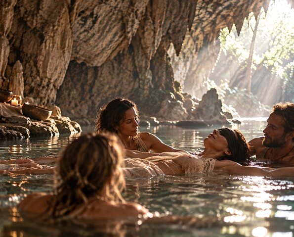 Menschen im warmen Wasser einer Felsgrotte